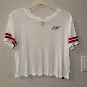 Fox Racing Y2K Moto White Cropped Baby Tee Red Contrast Stripes Ribbed Small